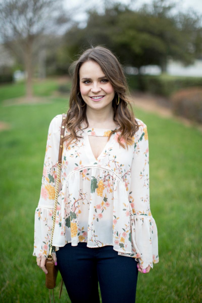floral bell sleeve top, floral top, spring outfit