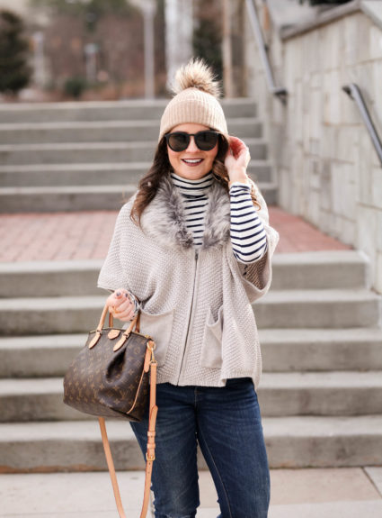 Striped Turtleneck + Faux Fur