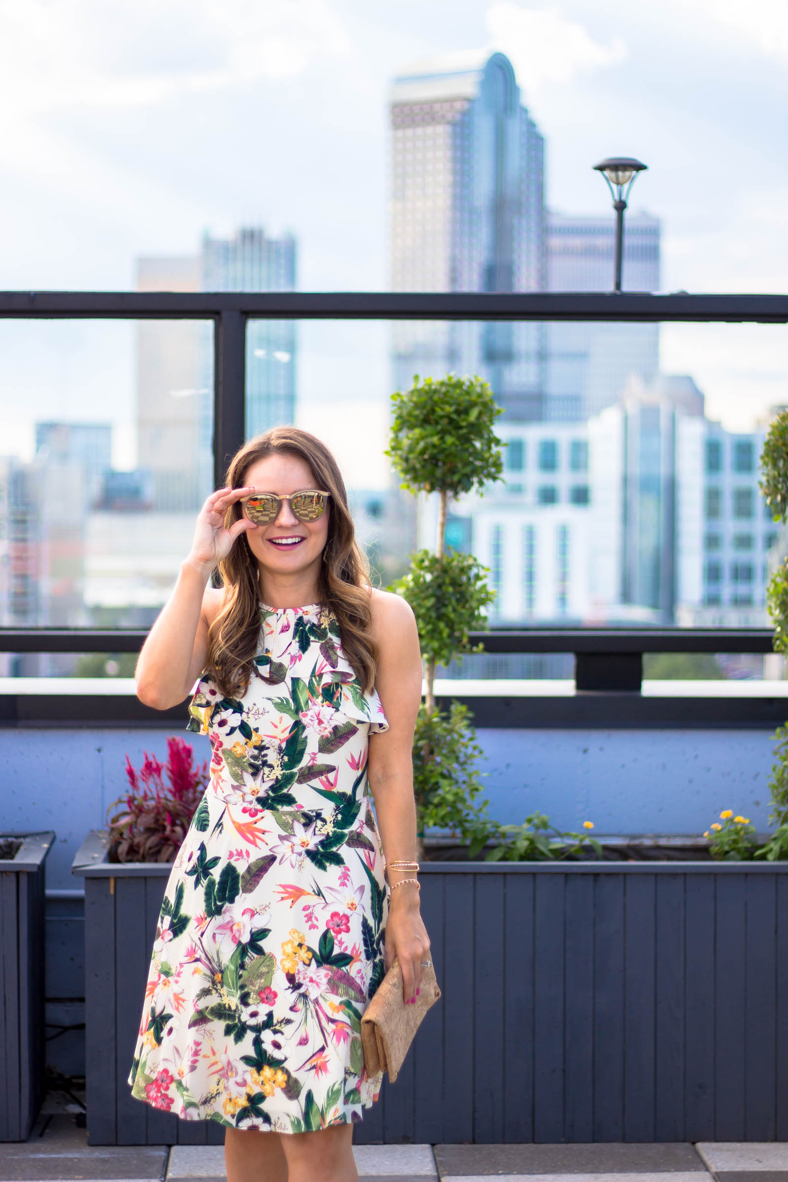 London Times Lala fit & flare dress, city lights rooftop