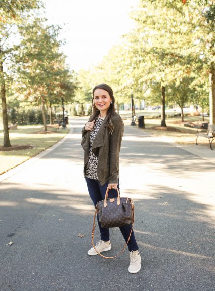 Casual Fall Style: Suede Jacket + Neutral Sneakers