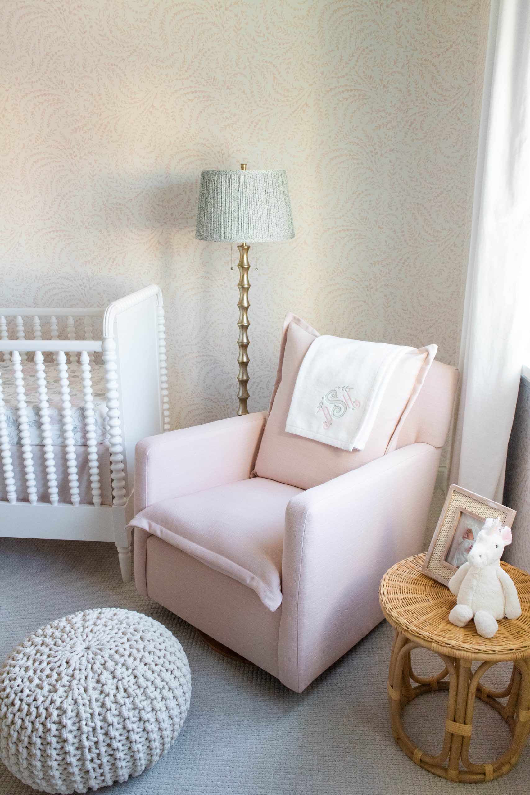 Oilo Studio Nola glider, pink nursery decor, baby girl nursery reveal